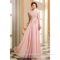 Alibaba Elegant Applique light Pink Long Chiffon O Neck Beach Lace Evening Dresses Or Bridesmaid Dress With Beaded LE18